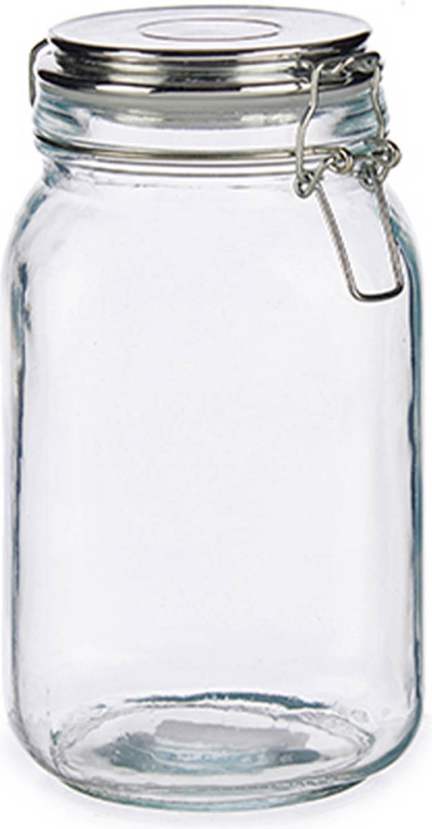Vivalto Glazen Luxe Keuken Voorraadpot/voorraadbus Met Klepdeksel Zilver 1500 Ml - Voorraadpot