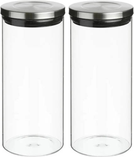 Secret de Gourmet 2x Stuks Voorraadbussen/voorraadpotten 1,3l Glas Met Rvs Deksel - Voorraadpot