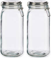 Vivalto Set Van 2x Stuks Glazen Luxe Keuken Voorraadpotten/voorraadbussen Met Klepdeksel Zilver 2100 Ml - Voorraadpot