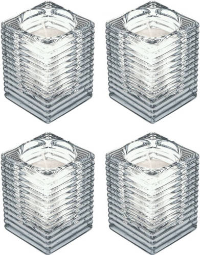 Candles by Spaas 4x Transparante Kaarsenhouders Met Kaars 7 X 10 Cm 24 Branduren - Stompkaarsen