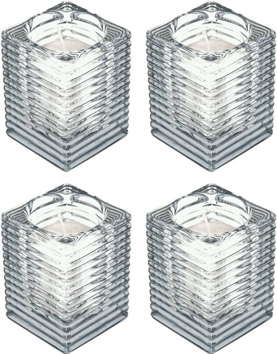 Candles by Spaas 4x Transparante Kaarsenhouders Met Kaars 7 X 10 Cm 24 Branduren - Stompkaarsen