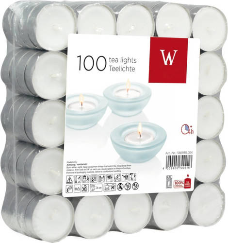 Trend Candles 100x Witte Theelichtjes/waxinelichtjes 4 Branduren - Waxinelichtjes