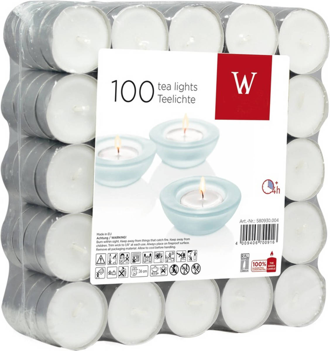 Trend Candles 100x Witte Theelichtjes/waxinelichtjes 4 Branduren - Waxinelichtjes