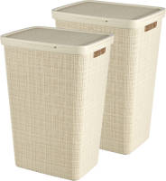 Curver Jute Wasmand Met Deksel 58l - 2 Stuks - Gebroken Wit
