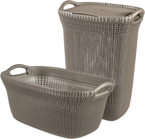 Curver Knit Wasmand Met Deksel 57l + Wasmand 40l - Bruin