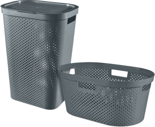 Curver Infinity Recycled Wasmand Met Deksel 60l + Wasmand 40l - Antraciet