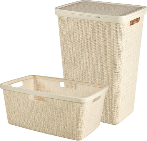 Curver Jute Wasmand Met Deksel 58l + Wasmand 46l - Gebroken Wit
