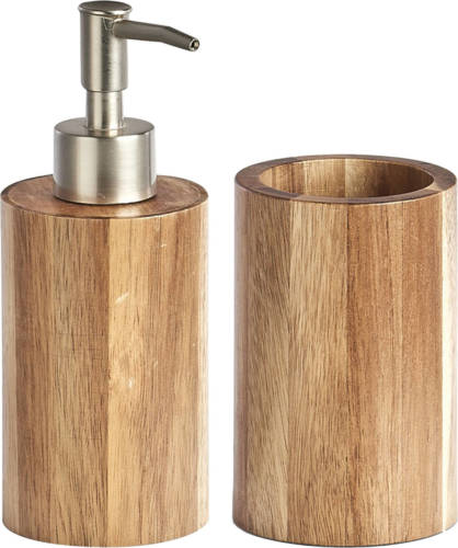 Zeller Badkamer Accessoires Set 2-delig - Acacia Hout - Luxe Kwaliteit - Zeeppompjes