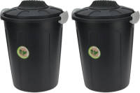 Bathroom Solutions 2x Stuks Wasmanden Met Deksel - 23 Liter - Zwart - Kunststof - Wasmanden