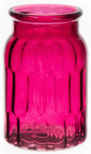 Bellatio Design Bloemenvaas Klein - Fuchsia Roze - Transparant Glas - D10 X H16 Cm - Vazen