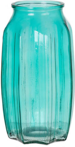 Bellatio Design Bloemenvaas - Turquoise Blauw - Transparant Glas - D12 X H22 Cm - Vazen