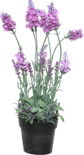 Everlands Lavendel Kunstplant In Pot - Roze Paars - D18 X H38 Cm - Kunstplanten