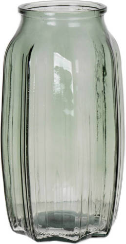 Bellatio Design Bloemenvaas - Lichtgroen - Transparant Glas - D12 X H22 Cm - Vazen