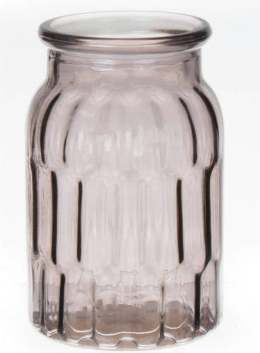 Bellatio Design Bloemenvaas - Grijs - Transparant Glas - D12 X H18 Cm - Vazen