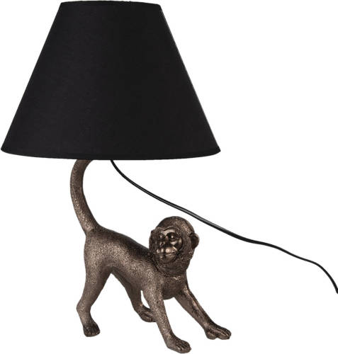 HAES deco - Tafellamp - City Jungle - Aap, 29x27x43 Cm - Bruin / Zwart Polyresin - Bureaulamp, Sfeerlamp, Nachtlampje