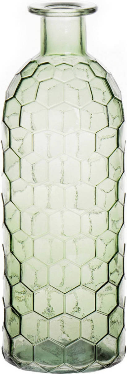 Bellatio Design Bloemenvaas - Groen - Transparant Glas Honingraat - D7 X H20 Cm - Vazen