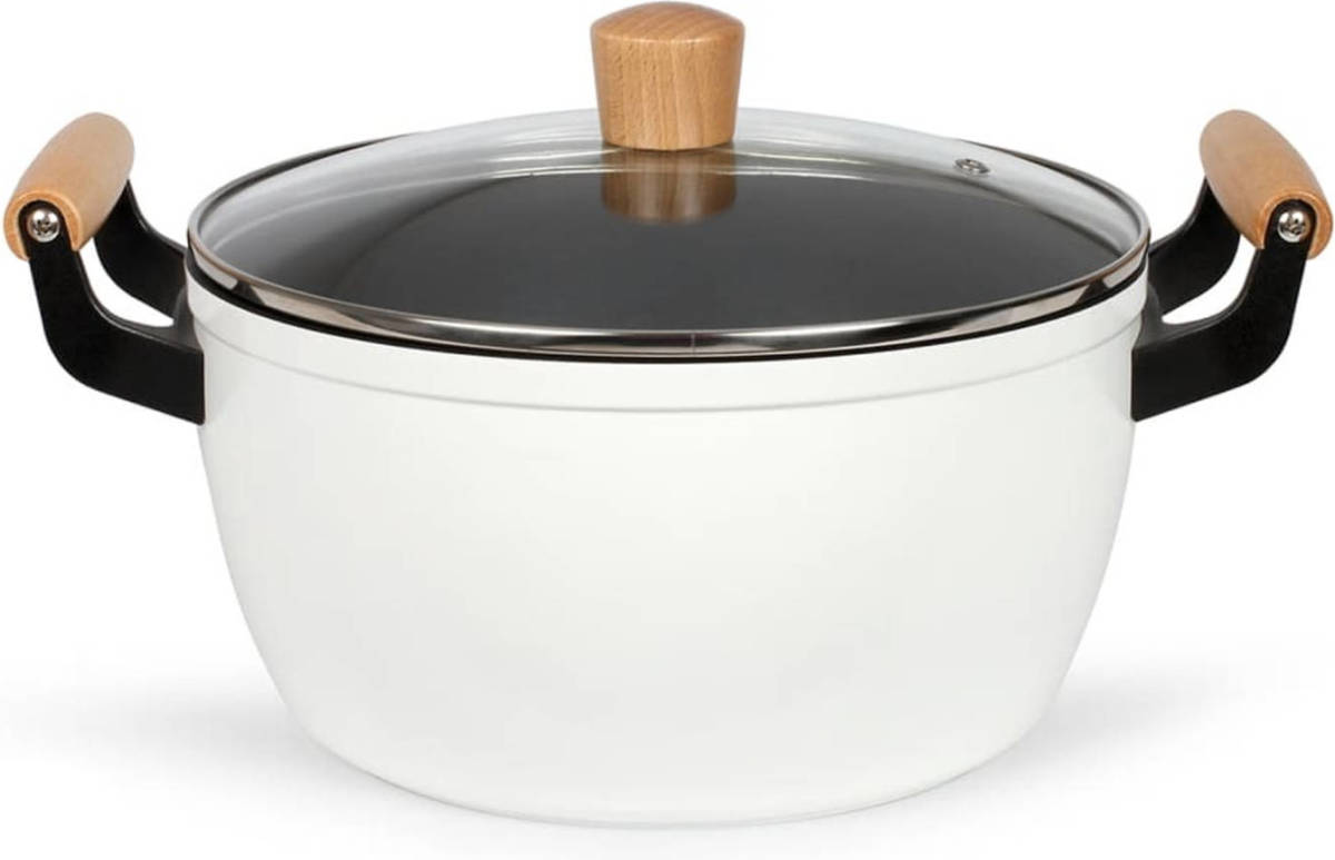 Livoo Stoofpan Met Houten Handvatten 24 Cm 5 L Wit