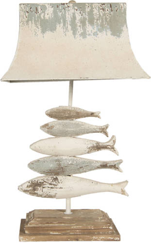 HAES deco - Tafellamp - Beachlife - Vintage / Retro Lamp Met Vissen, 44x30x75 Cm - Bureaulamp, Sfeerlamp, Nachtlampje