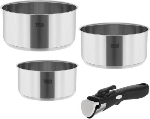 Teesa 3-delige Rvs Pannenset Met Afneembaar Handvat Ook Geschikt Voor Inductie Tsa0148