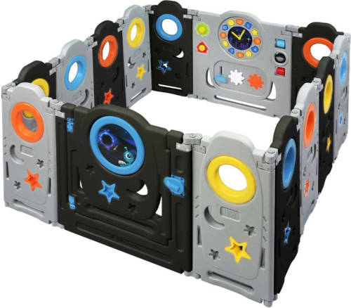 Baby Vivo Box Neo Zwart- Grondbox - Speelbox- Playpen-kruipbox- Kunststof 12 Elementen Met Zuignappen