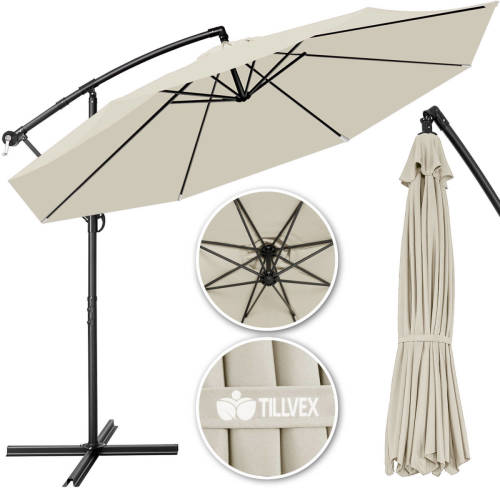 Tillvex Parasol Ø 3m Beige-zweefparasol -Hangparasol- Vrijhangende Parasol- Tuinparasol- Slinger-balkon- Aluminium-ka...