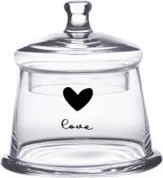 Clayre & Eef Voorraadpot Deksel Ø 12x13 Cm Glas Rond Hart Love Voorraadbus Bewaarpot Opbergpot Transparant Voorraadbus