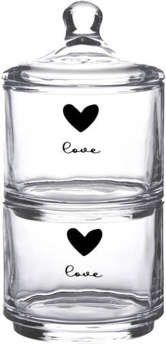 Clayre & Eef Voorraadpot Deksel Ø 10x21 Cm Glas Rond Hart Love Voorraadbus Bewaarpot Opbergpot Transparant Voorraadbus