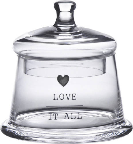 Clayre & Eef Voorraadpot Deksel Ø 12x13 Cm Glas Rond Hart Love It All Voorraadbus Bewaarpot Opbergpot Transparant