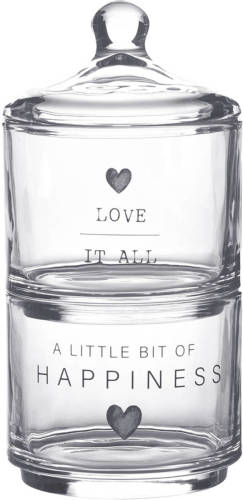 Clayre & Eef Voorraadpot Deksel Ø 10x21 Cm Glas Rond Hart Love It All / A Little Bit Of Happiness Voorraadbus Bewaarpot