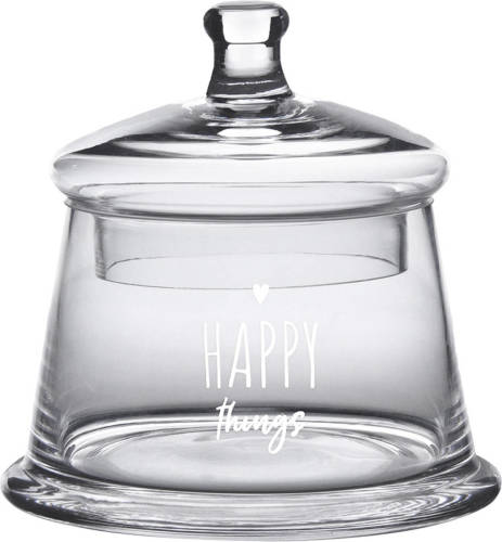 Clayre & Eef Voorraadpot Deksel Ø 12x13 Cm Glas Rond Hart Happy Things Voorraadbus Bewaarpot Opbergpot Transparant