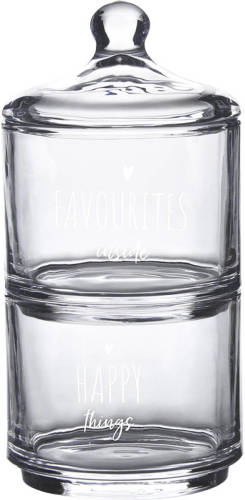 Clayre & Eef Voorraadpot Deksel Ø 10x21 Cm Glas Rond Hart Happy Things / Favourites Inside Voorraadbus Bewaarpot