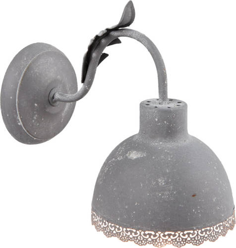 HAES deco - Wandlamp - Shabby Chic - Vintage / Retro Lamp, 15x26x24 Cm - Grijs Metaal - Ronde Muurlamp, Sfeerlamp