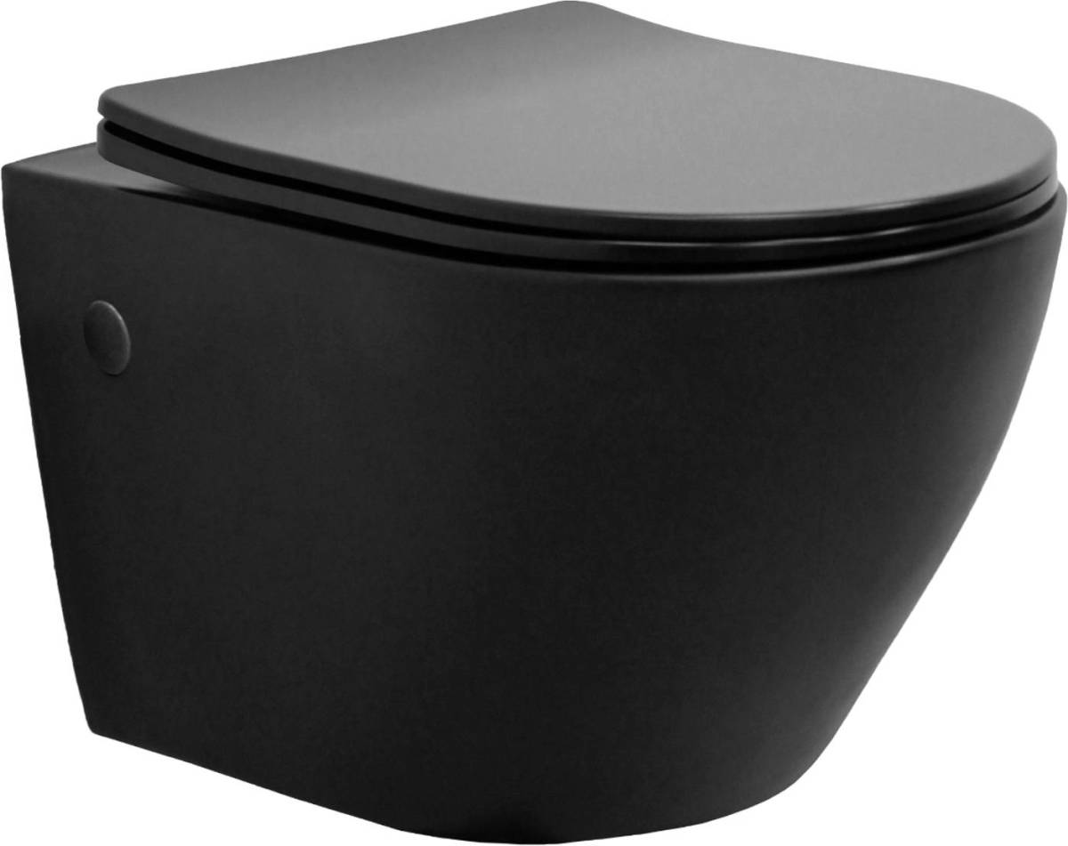 ECD Germany Vlakke, Randloze Wandtoilet 360x390x495 Mm Mat Zwart, Gemaakt Van Duroplast