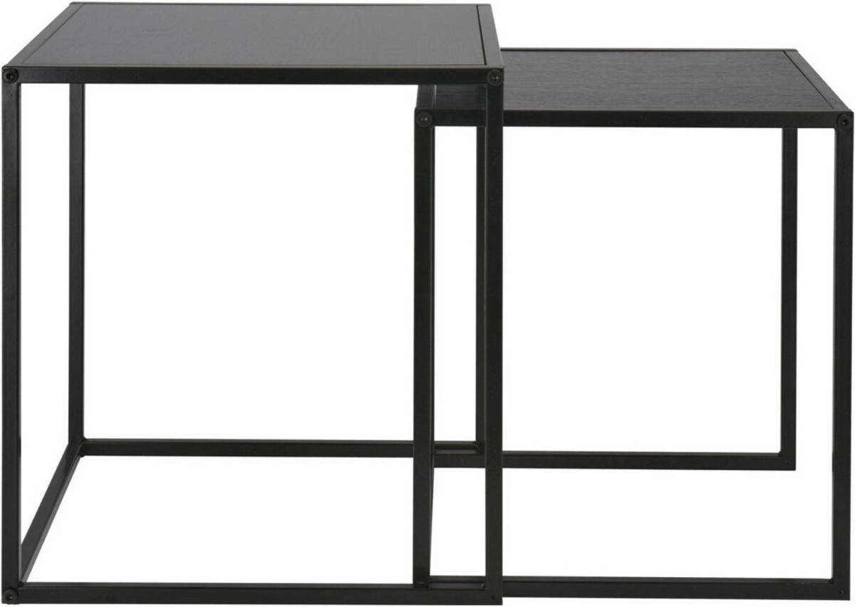 H&S Collection Bijzettafel/plantenstandaard Set - 2-delig - Zwart - Metaal - 37 X 34 En 34 X 30 Cm - Bijzettafels