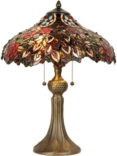 HAES deco - Tiffany Tafellamp Rood, Groen, Wit Ø 43x58 Cm Fitting E27 / Lamp Max 2x60w