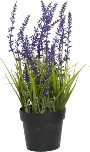 Everlands Lavendel Kunstplant In Pot - Violet Paars - D15 X H30 Cm - Kunstplanten