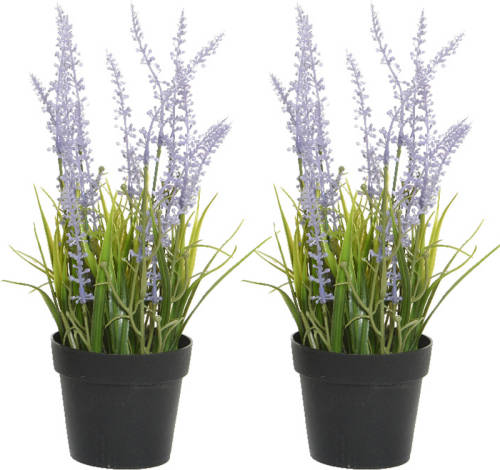 Everlands 2x Stuks Lavendel Kunstplant In Pot - Lila Paars - D15 X H30 Cm - Kunstplanten