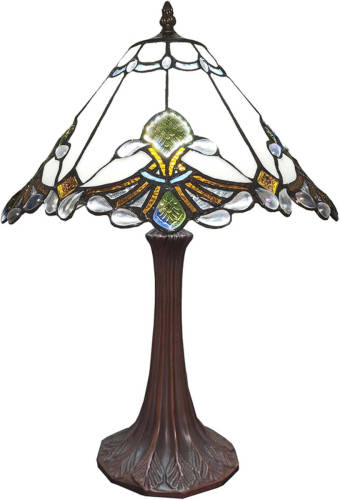 HAES deco - Tiffany Tafellamp Wit, Bruin, Groen Ø 31x49 Cm Fitting E27 / Lamp Max 1x40w