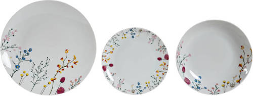 Serviesset DKD Home Decor Blommor Porselein (18 Pcs)