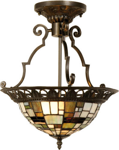 HAES deco - Plafondlamp Tiffany Bruin, Beige Ø 37x41 Cm E14/max 2x40w