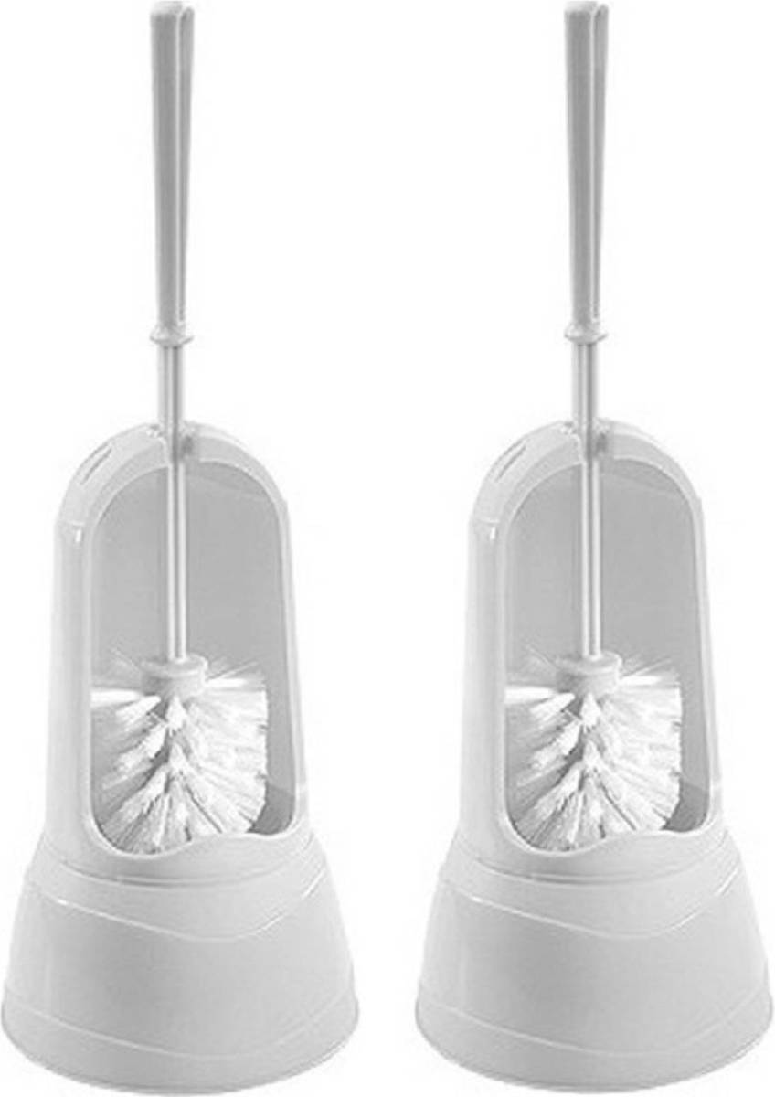 Hega Hogar 2x Stuks Witte Toiletborstel/wc-borstel Met Houder 15 X 37,5 Cm - Toiletborstels