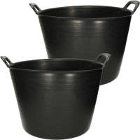 Forte Plastics 2x Stuks Flexibele Kuip Emmer/wasmand Vierkant Zwart 40 Liter - Wasmanden
