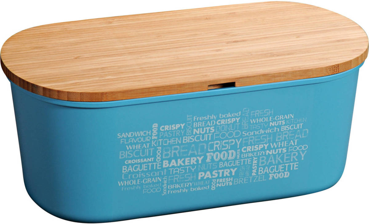 Kesper Lichtblauwe Broodtrommel Met Bamboe Snijplank Deksel 18 X 34 X 14 Cm - Broodtrommels