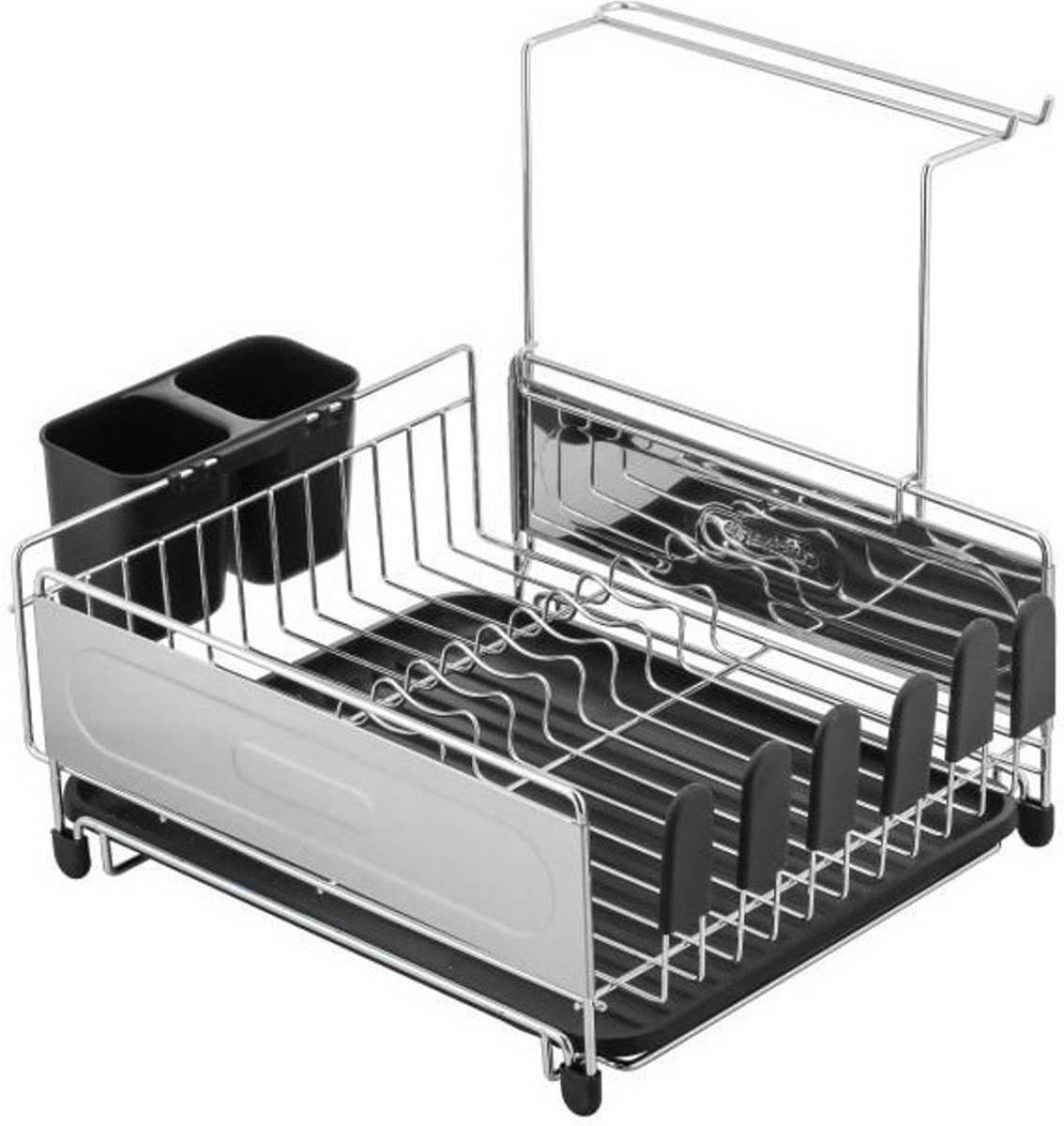 Items Luxe Afdruiprek Rvs En Zwart Van Metaal Inclusief Lekbak 45 X 30,5 Cm - Afdruiprekken