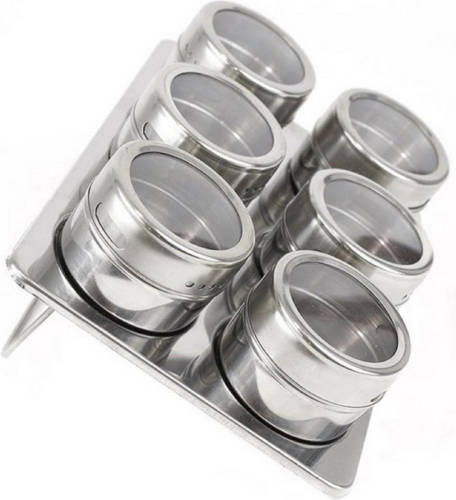 Quttin Magnetische Kruidenrek / Kruidenplank Set Van 6 Rvs Zilver