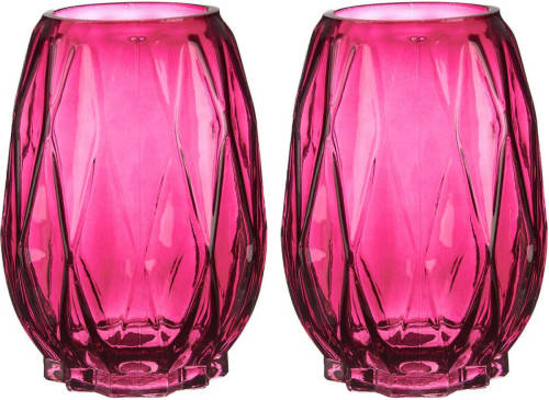 Giftdeco Bloemenvazen 2x Stuks - Luxe Decoratie Glas - Roze - 13 X 19 Cm - Vazen