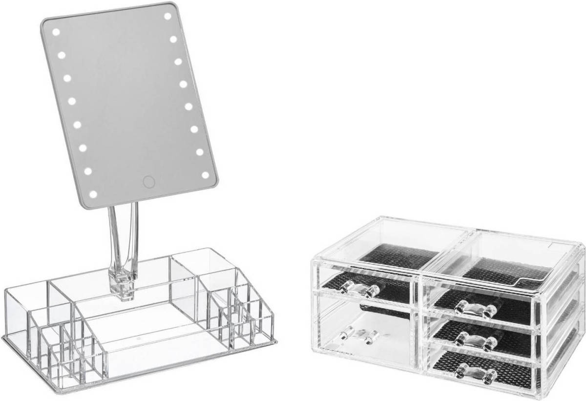 5five Make-up Organizer Set Vakjes En Lades 24 X 11 Cm En Een Led Spiegel - Make-up Spiegeltjes