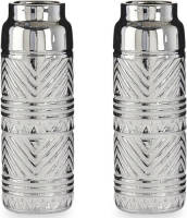 Giftdeco Bloemenvazen 2x Stuks - Zilver Met Modern Luxe Motief - 10 X 30 Cm - Keramiek - Vazen