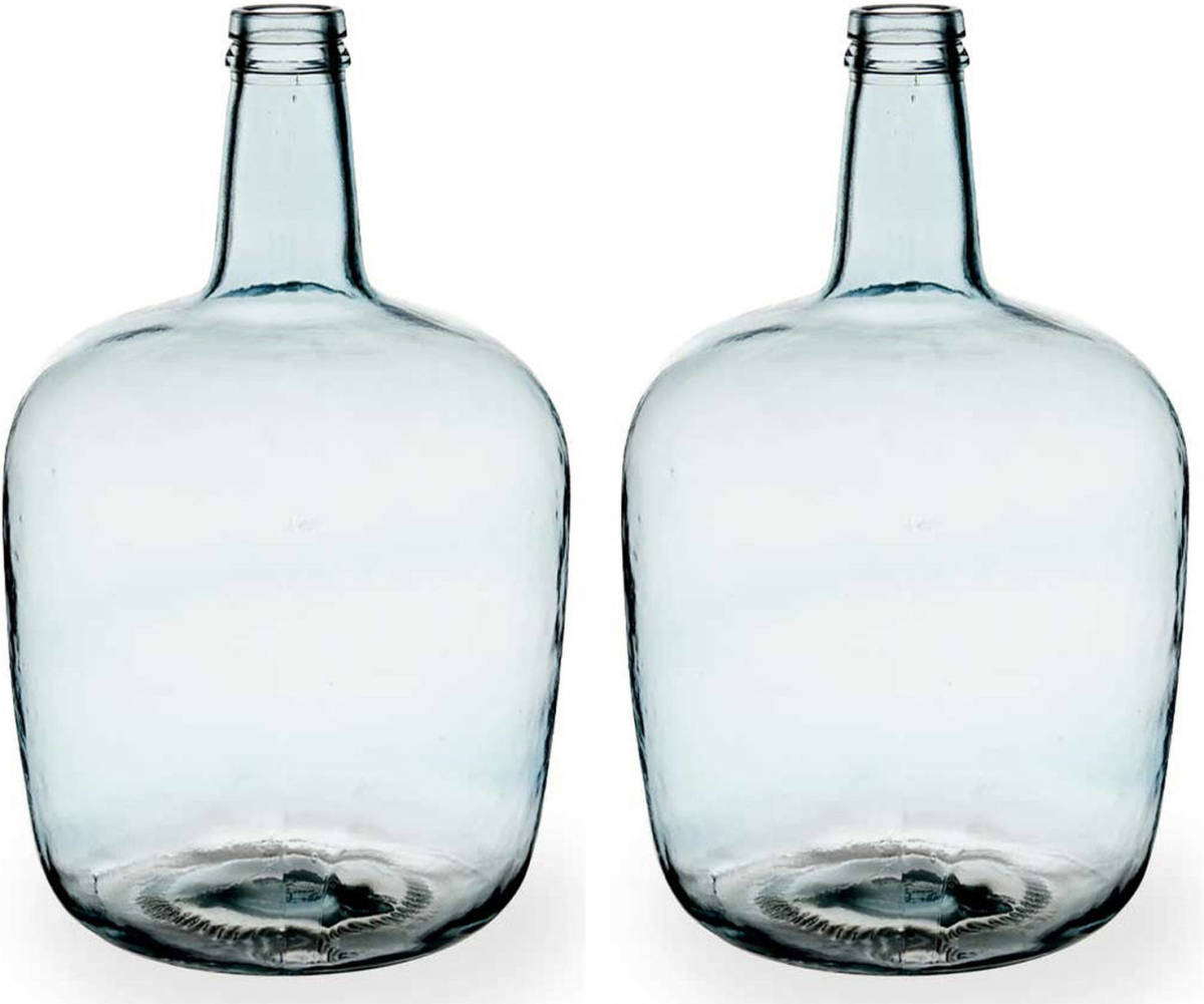 Giftdeco Bloemenvazen 2x Stuks - Flessen Model - Glas - Blauw Transparant - 22 X 39 Cm - Vazen
