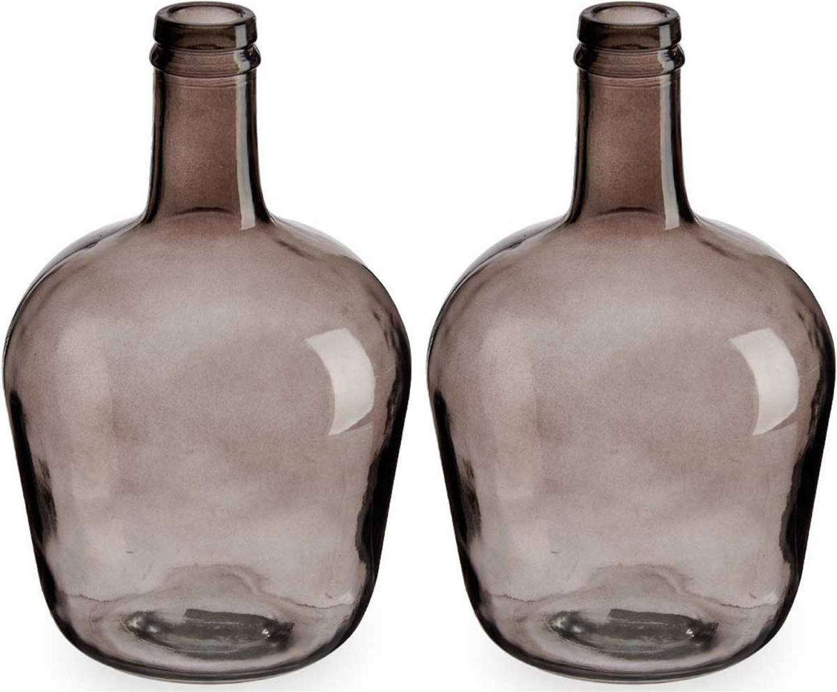 Giftdeco Bloemenvazen 2x Stuks - Flessen Model - Glas - Grijs Transparant - 19 X 31 Cm - Vazen
